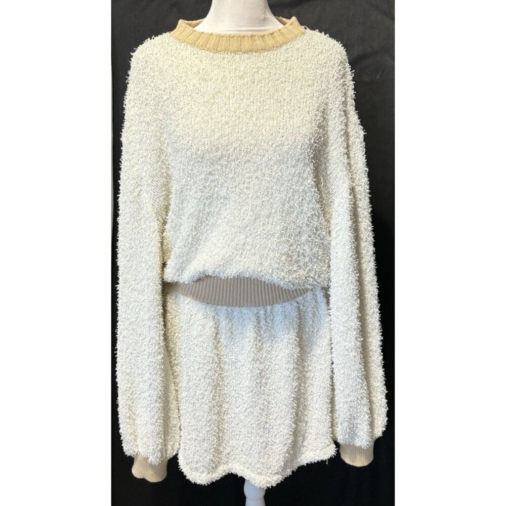 SABO SKIRT Women Dress Long Balloon Sleeves High‎ Waist Knit Sz L Ivory 6-29